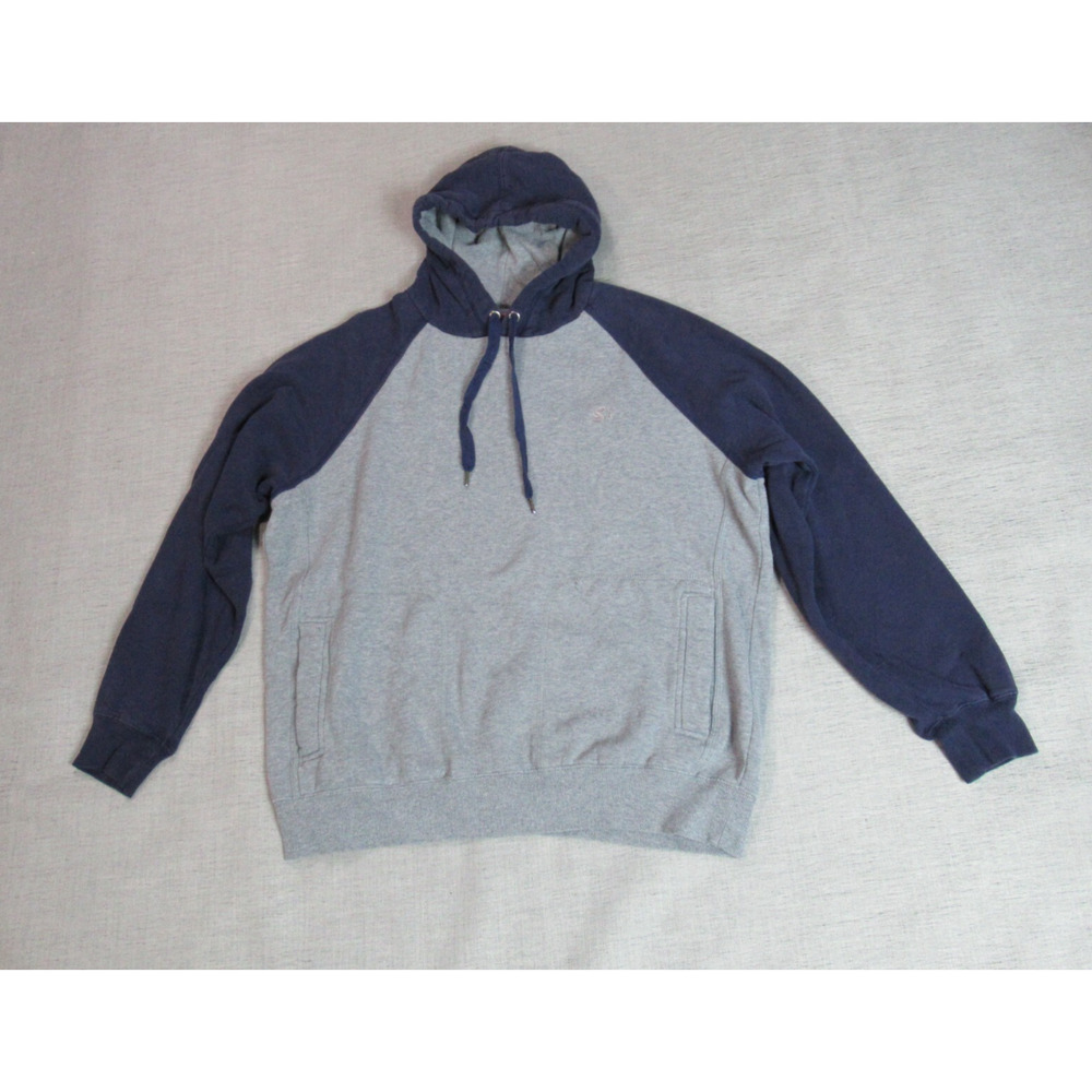 Starter Hoodie Mens Medium Gray Blue Sweatshirt Raglan Sleeve Sports Fleece